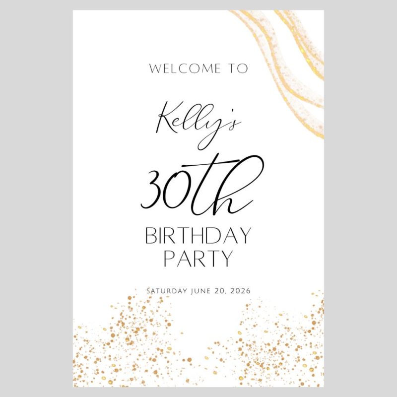 Gold Thirty Birthday Welcome Sign